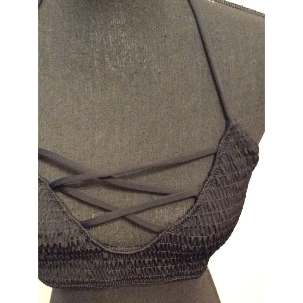 Vintage Victoria's Secret PINK Strappy Bikini Top Black Small